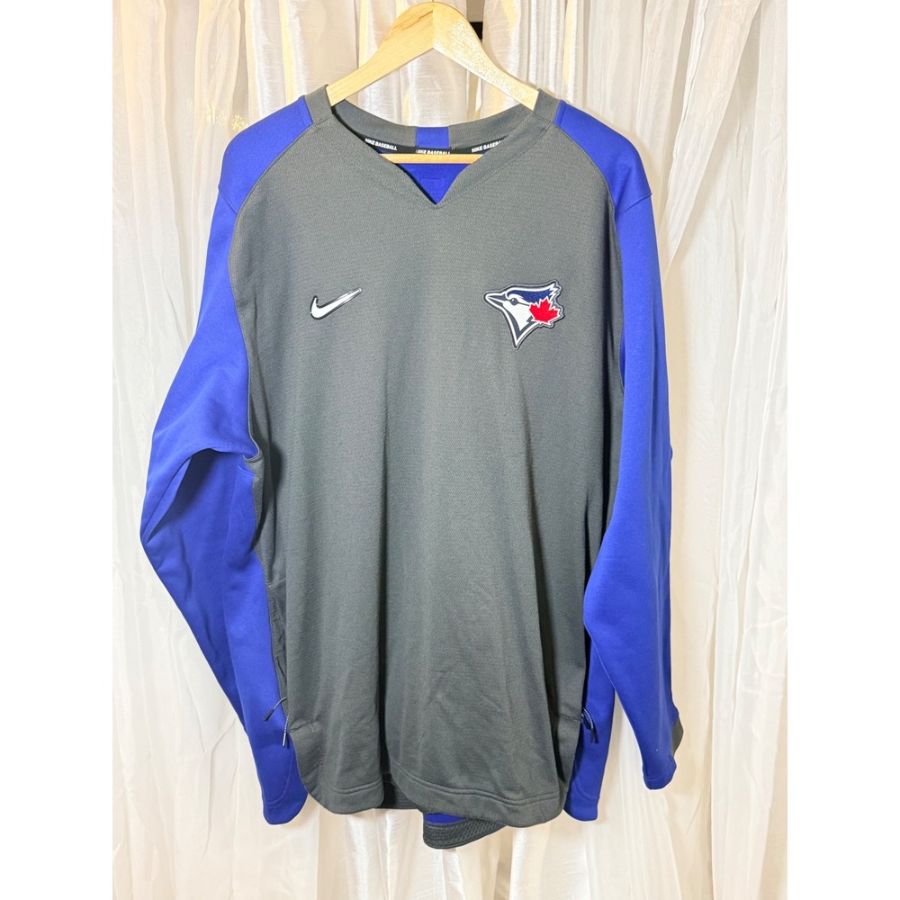 Nike Toronto Blue Jays Pullover Mens XXL Grey Blue Dri-FIT MLB Authentic